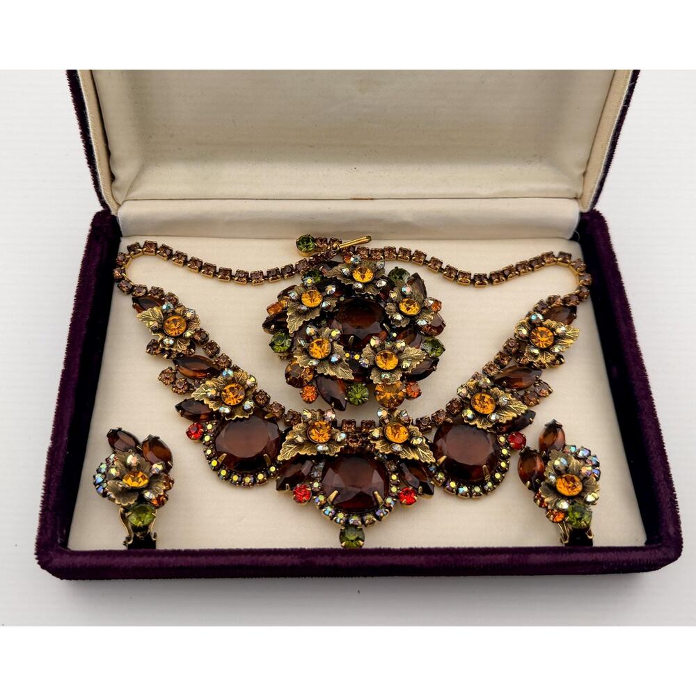 Juliana D&E DeLizza Elster Metal Leaves & Autumn Necklace,Brooch & Earrings Set